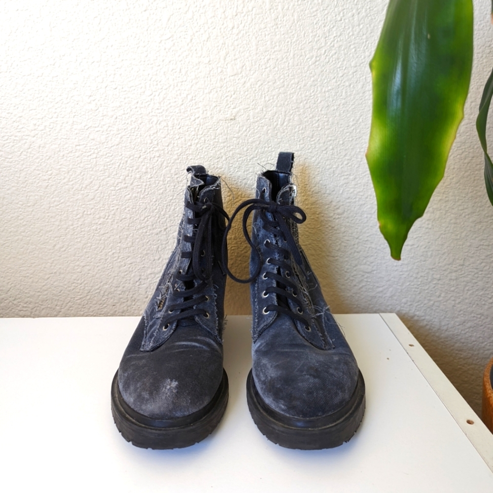 Topshop Velvet Combat Boots